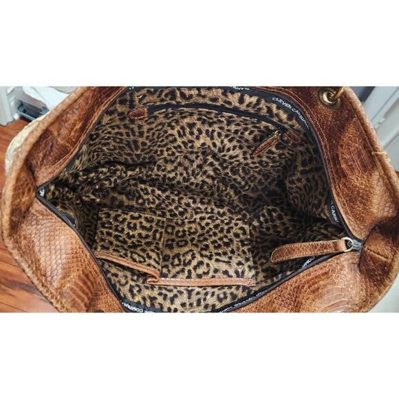 Rare Clever Carriage Company Embroidered lace & Croc Embossed Leather Large Tote - Picture 9 of 15